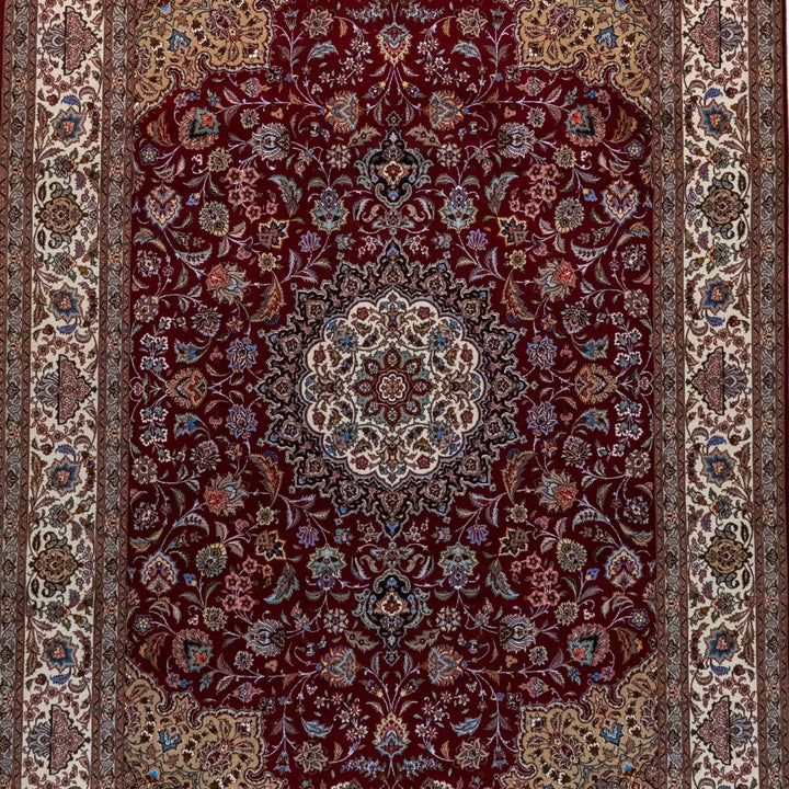 6' 8" x 9' 9" - RED AND BEIGE TABRIZ FLORAL PERSIAN RUG ( 203 x 297 CM )