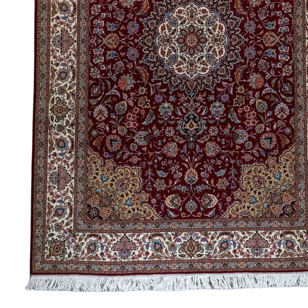 6' 8" x 9' 9" - RED AND BEIGE TABRIZ FLORAL PERSIAN RUG ( 203 x 297 CM )