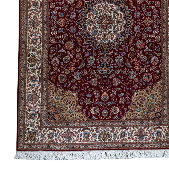 6' 8" x 9' 9" - RED AND BEIGE TABRIZ FLORAL PERSIAN RUG ( 203 x 297 CM )