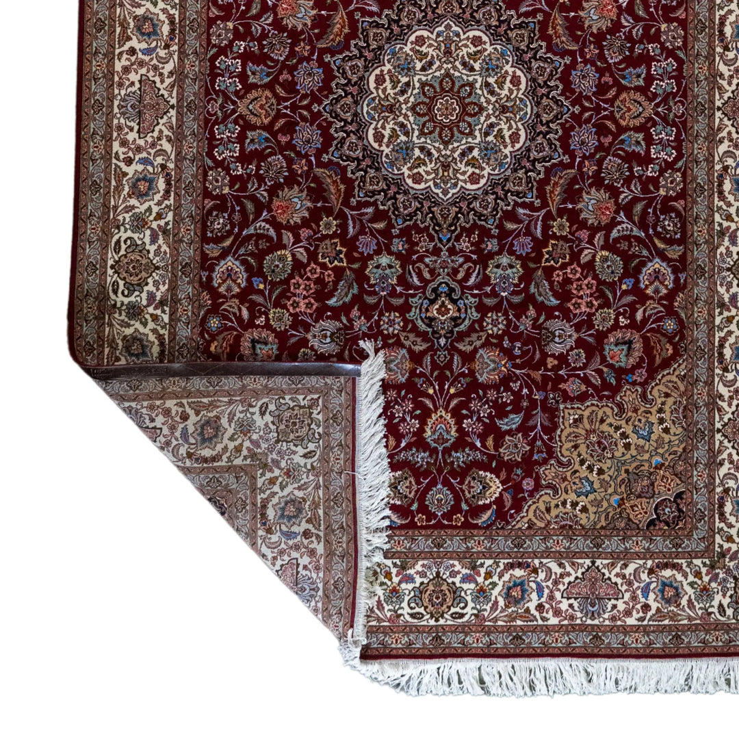 6' 8" x 9' 9" - RED AND BEIGE TABRIZ FLORAL PERSIAN RUG ( 203 x 297 CM )