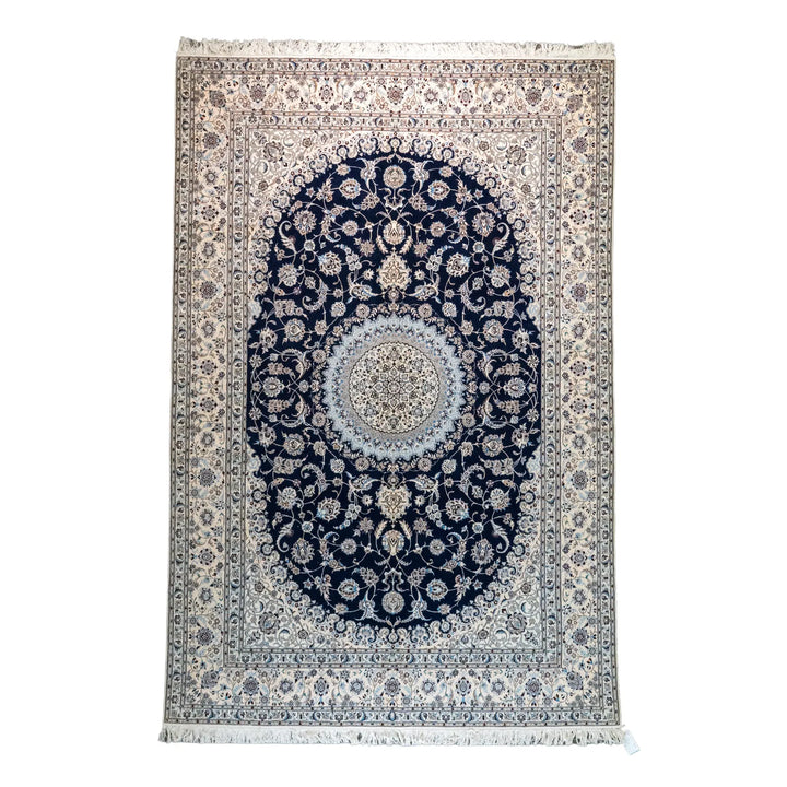 6' 9" x 10' 3" - NAVY AND BEIGE NAEIN FLORAL PERSIAN RUG ( 206 x 312 CM )
