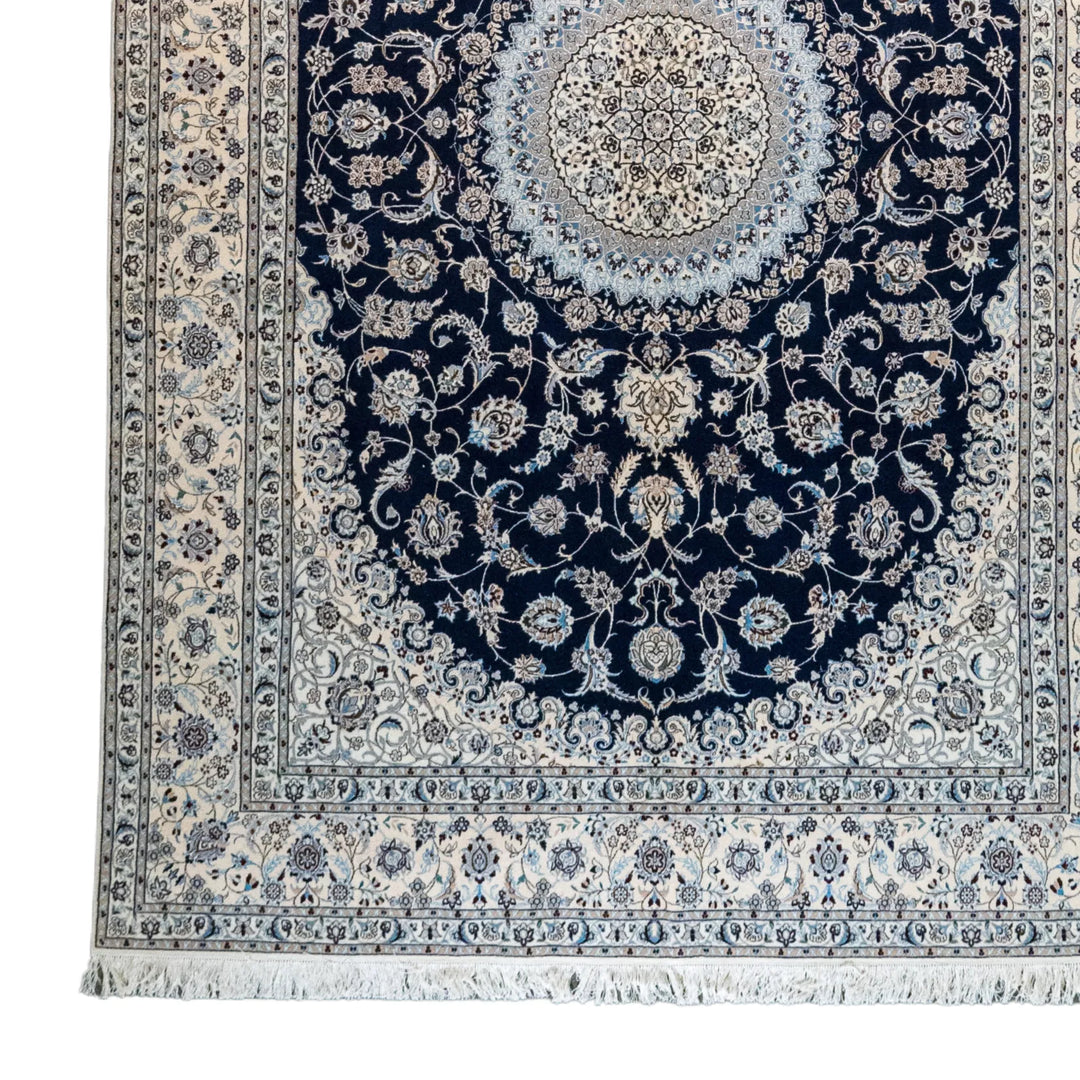 6' 9" x 10' 3" - NAVY AND BEIGE NAEIN FLORAL PERSIAN RUG ( 206 x 312 CM )