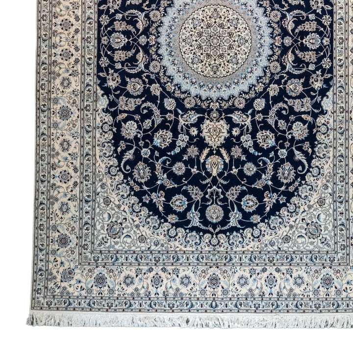 6' 9" x 10' 3" - NAVY AND BEIGE NAEIN FLORAL PERSIAN RUG ( 206 x 312 CM )