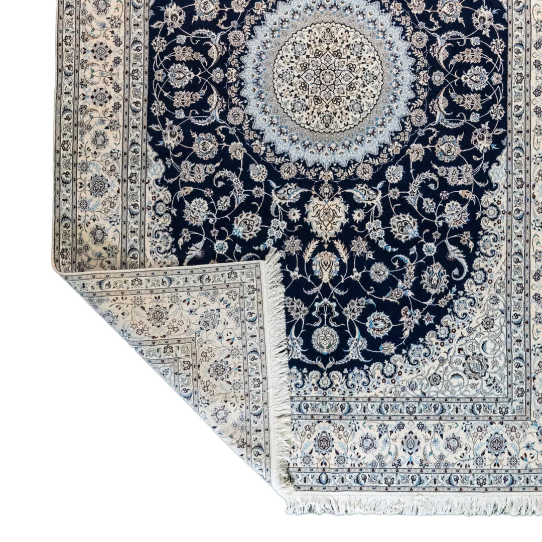 6' 9" x 10' 3" - NAVY AND BEIGE NAEIN FLORAL PERSIAN RUG ( 206 x 312 CM )
