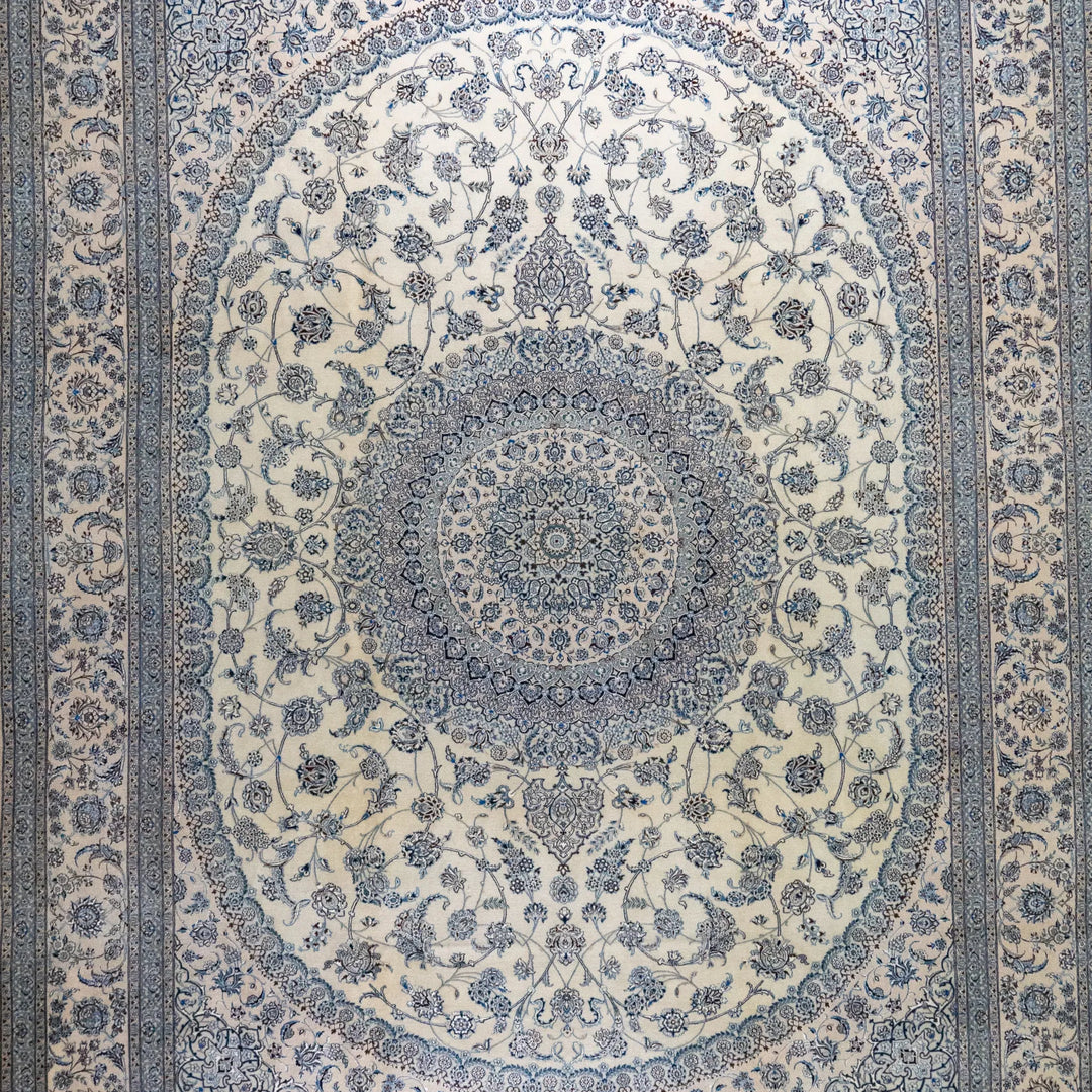 10' 1" x 13' 7" - BEIGE AND BEIGE NAEIN FLORAL PERSIAN RUG ( 307 x 414 CM )