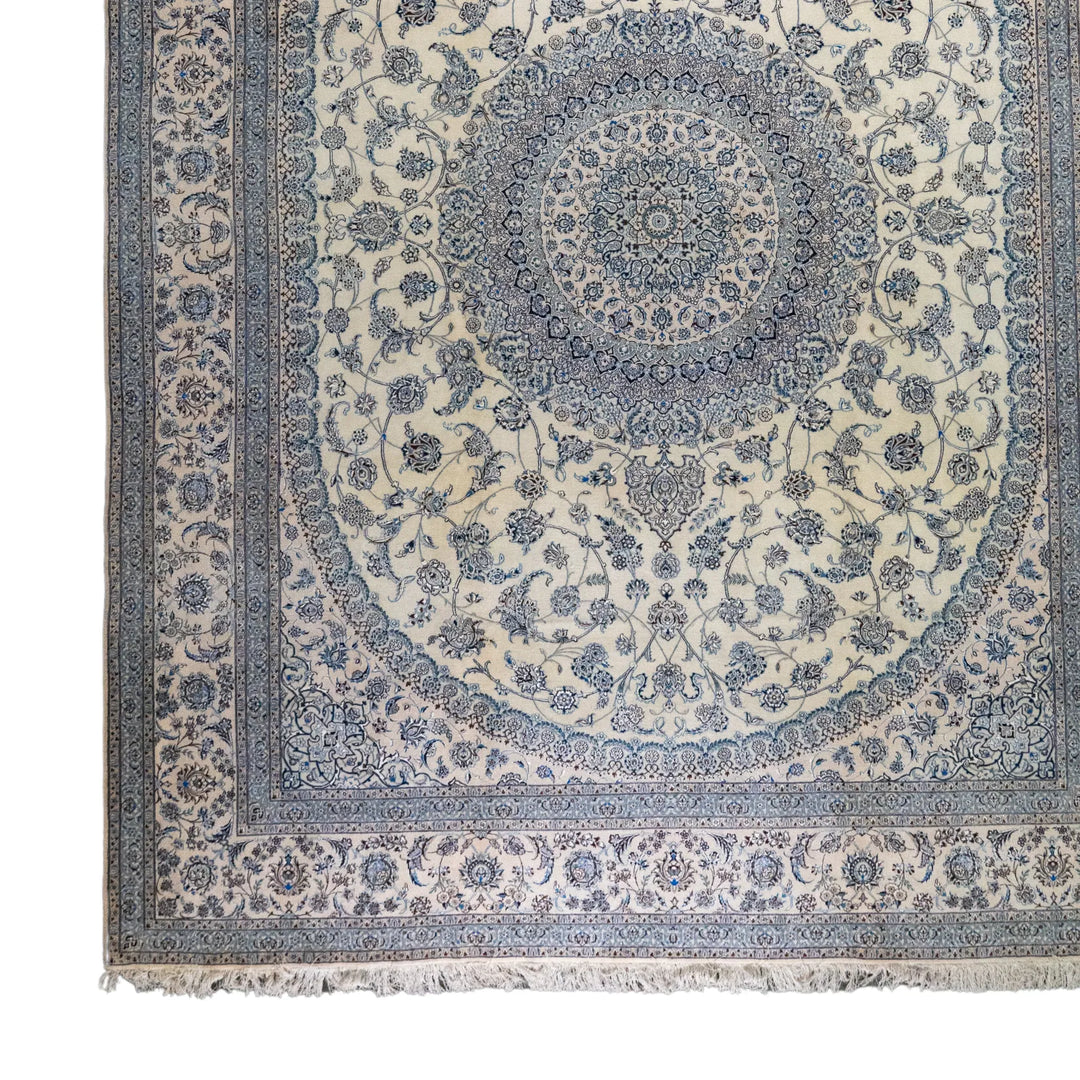 10' 1" x 13' 7" - BEIGE AND BEIGE NAEIN FLORAL PERSIAN RUG ( 307 x 414 CM )