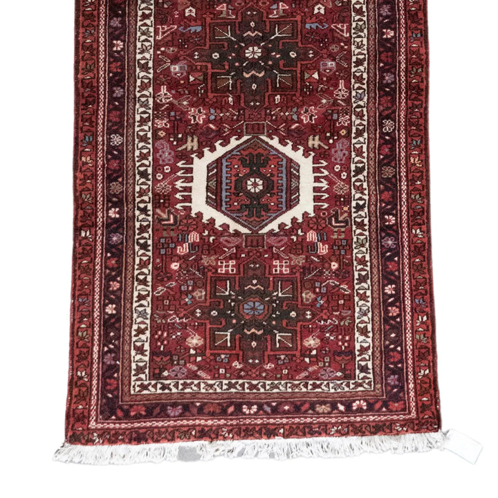 3' 5" x 9' 2" - RED AND RED KARAJEH GEOMETRIC PERSIAN RUG ( 104 x 279 CM )