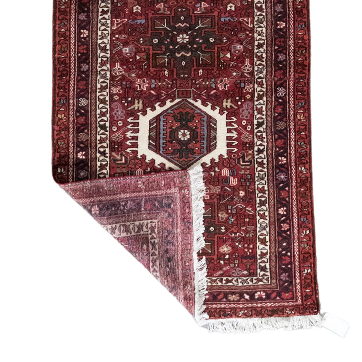 3' 5" x 9' 2" - RED AND RED KARAJEH GEOMETRIC PERSIAN RUG ( 104 x 279 CM )