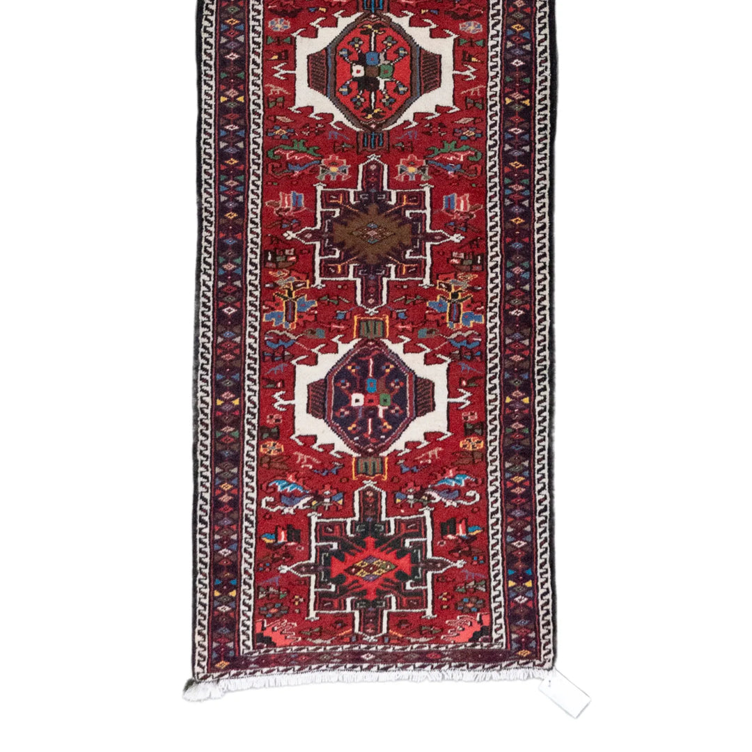 2' 7" x 16' 0" - RED AND RED KARAJEH GEOMETRIC PERSIAN RUG ( 79 x 487 CM )