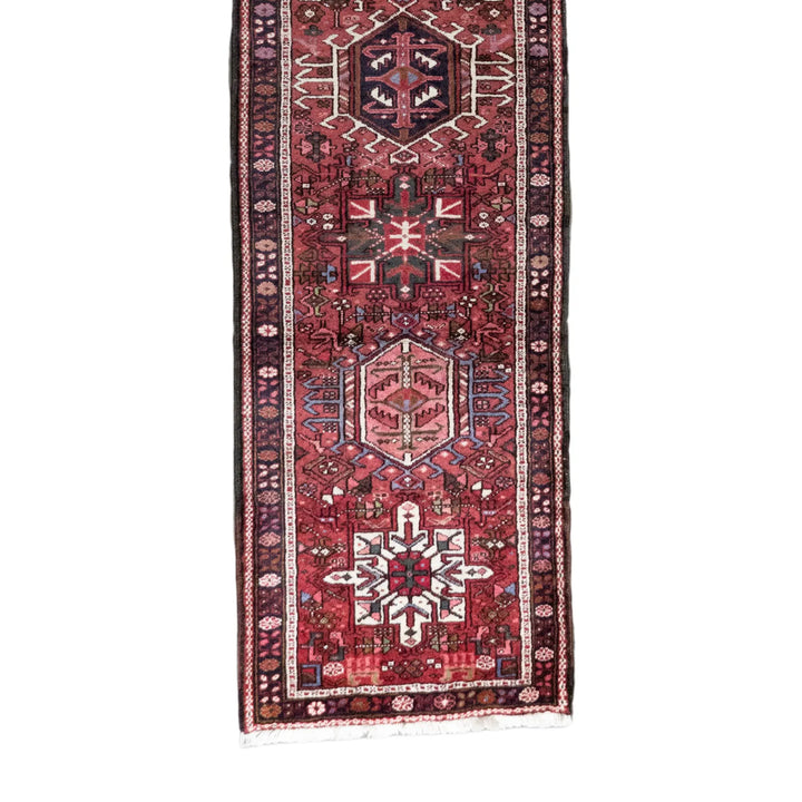 2' 9" x 12' 4" - RED AND RED KARAJEH GEOMETRIC PERSIAN RUG ( 84 x 376 CM )