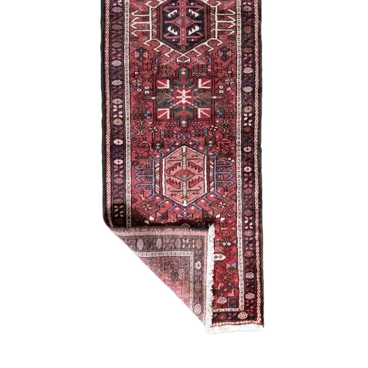 2' 9" x 12' 4" - RED AND RED KARAJEH GEOMETRIC PERSIAN RUG ( 84 x 376 CM )