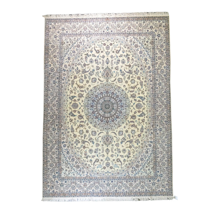 8' 2" x 11' 6" - BEIGE AND BEIGE NAEIN FLORAL PERSIAN RUG ( 249 x 350 CM )