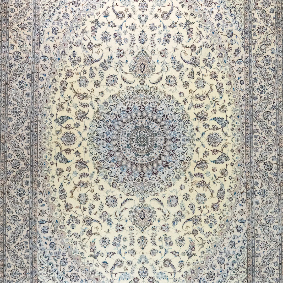 8' 2" x 11' 6" - BEIGE AND BEIGE NAEIN FLORAL PERSIAN RUG ( 249 x 350 CM )