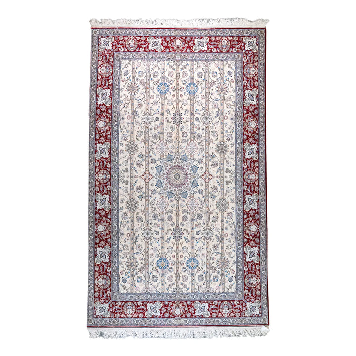6' 7" x 10' 11" - BEIGE AND RED NAEIN FLORAL PERSIAN RUG ( 200 x 333 CM )