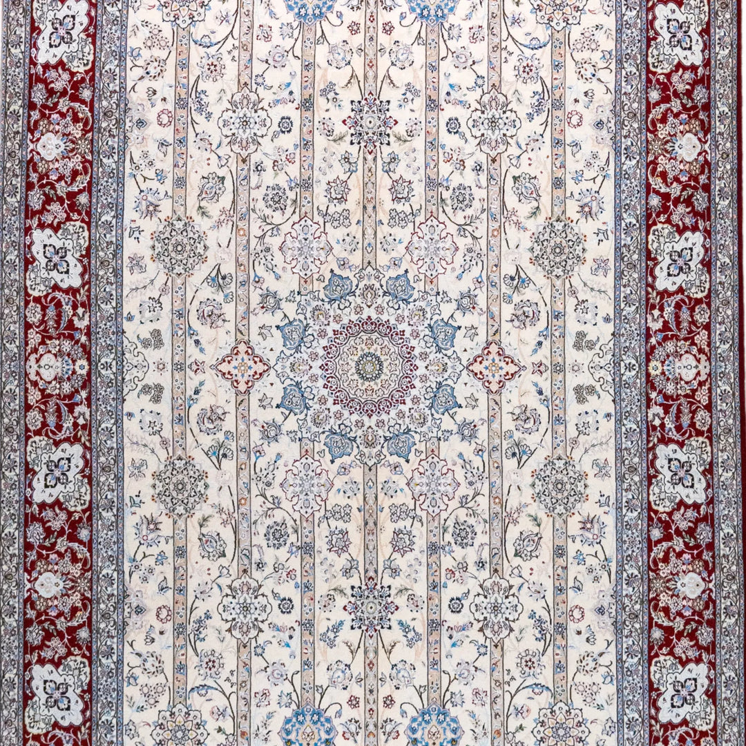 6' 7" x 10' 11" - BEIGE AND RED NAEIN FLORAL PERSIAN RUG ( 200 x 333 CM )