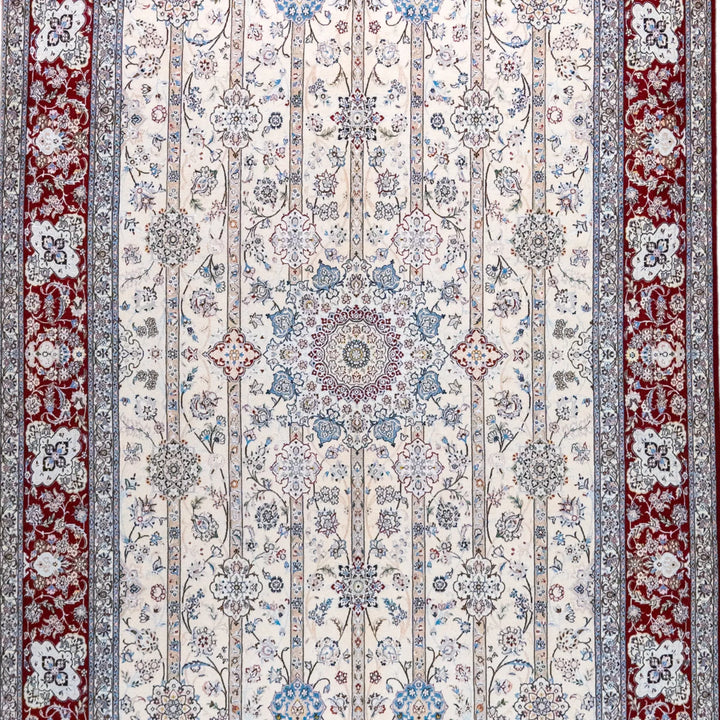 6' 7" x 10' 11" - BEIGE AND RED NAEIN FLORAL PERSIAN RUG ( 200 x 333 CM )