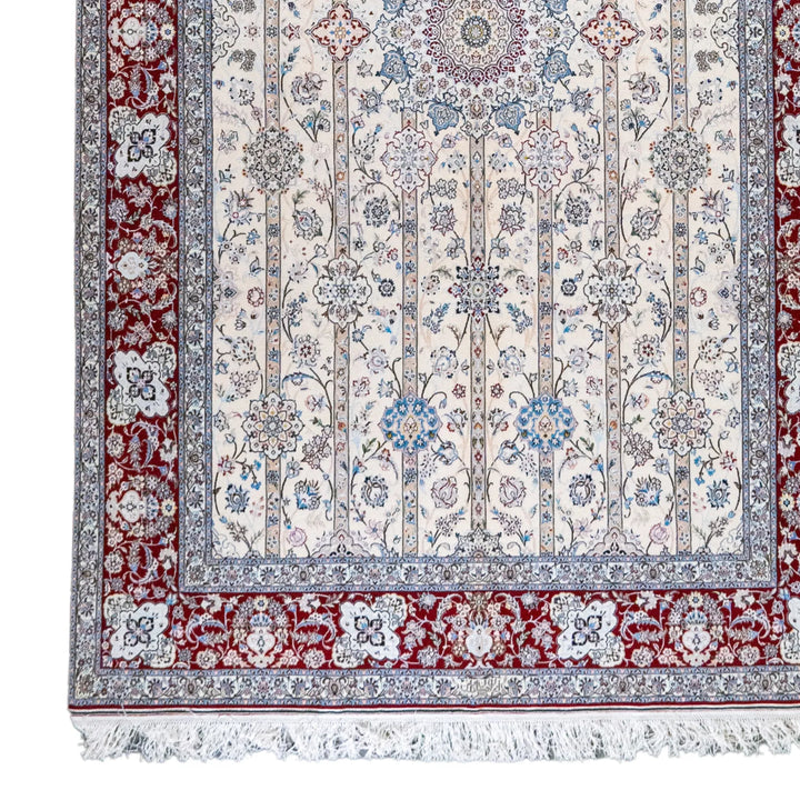 6' 7" x 10' 11" - BEIGE AND RED NAEIN FLORAL PERSIAN RUG ( 200 x 333 CM )