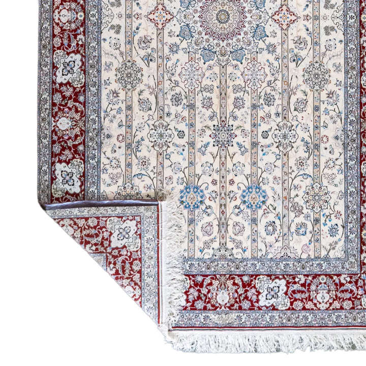 6' 7" x 10' 11" - BEIGE AND RED NAEIN FLORAL PERSIAN RUG ( 200 x 333 CM )