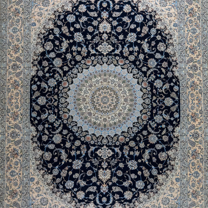 10' 0" x 13' 8" - NAVY AND BEIGE NAEIN FLORAL PERSIAN RUG ( 305 x 416 CM )