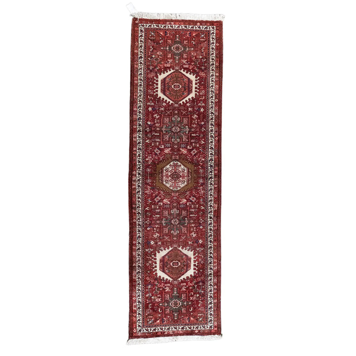 2' 7" x 8' 10" - RED AND RED KARAJEH GEOMETRIC PERSIAN RUG ( 79 x 269 CM )