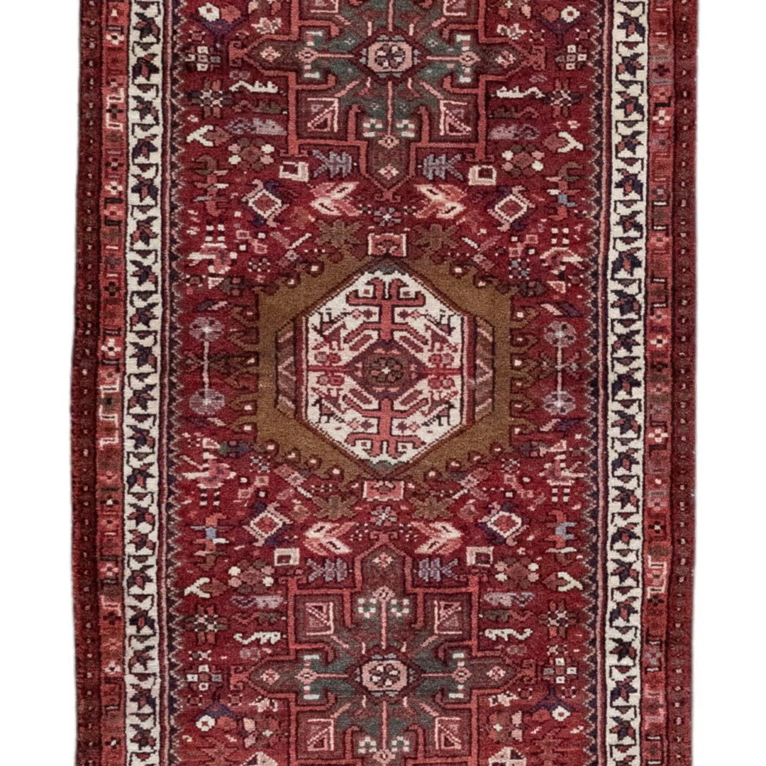 2' 7" x 8' 10" - RED AND RED KARAJEH GEOMETRIC PERSIAN RUG ( 79 x 269 CM )