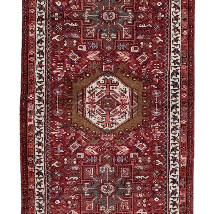 2' 7" x 8' 10" - RED AND RED KARAJEH GEOMETRIC PERSIAN RUG ( 79 x 269 CM )