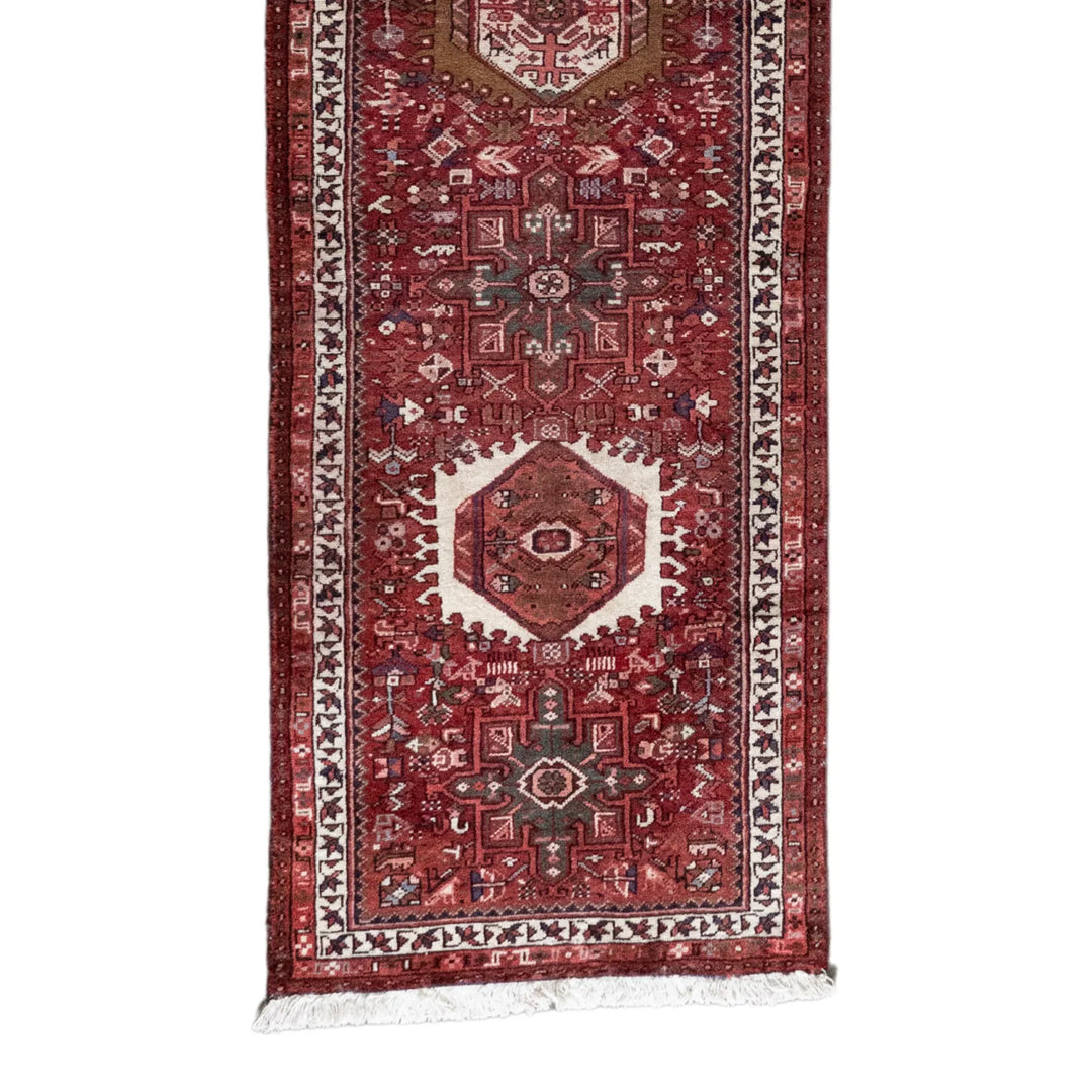 2' 7" x 8' 10" - RED AND RED KARAJEH GEOMETRIC PERSIAN RUG ( 79 x 269 CM )