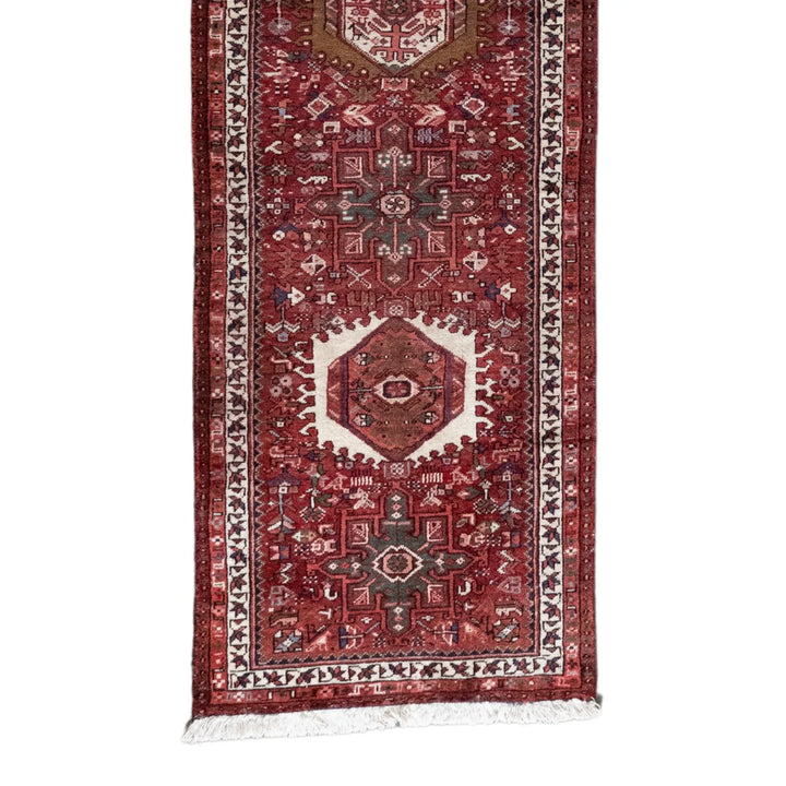 2' 7" x 8' 10" - RED AND RED KARAJEH GEOMETRIC PERSIAN RUG ( 79 x 269 CM )
