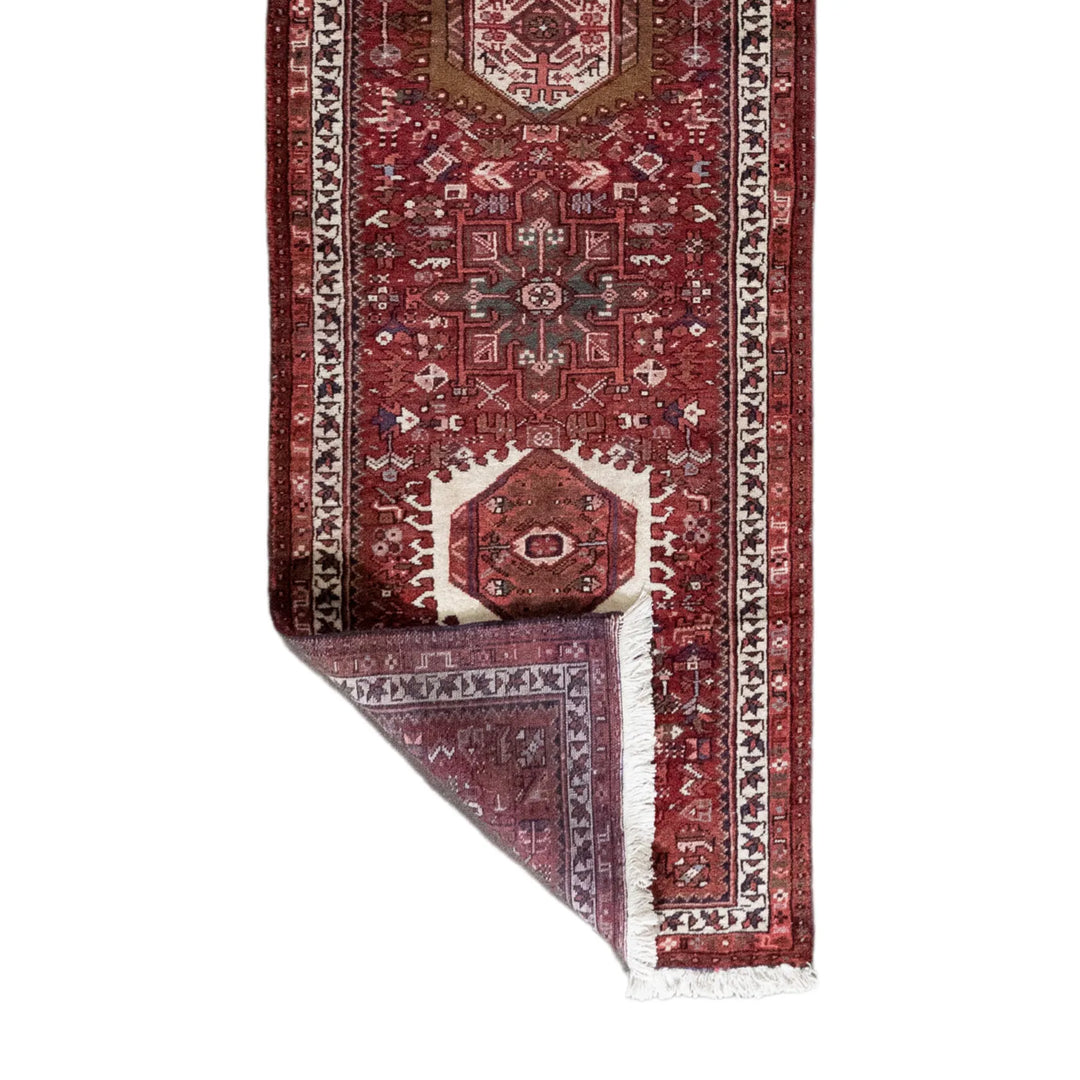 2' 7" x 8' 10" - RED AND RED KARAJEH GEOMETRIC PERSIAN RUG ( 79 x 269 CM )