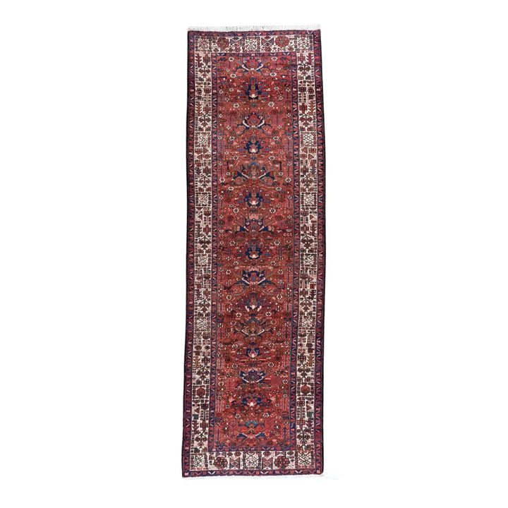 3' 3" x 10' 7" - RED AND BLUE KARAJEH GEOMETRIC PERSIAN RUG ( 99 x 322 CM )