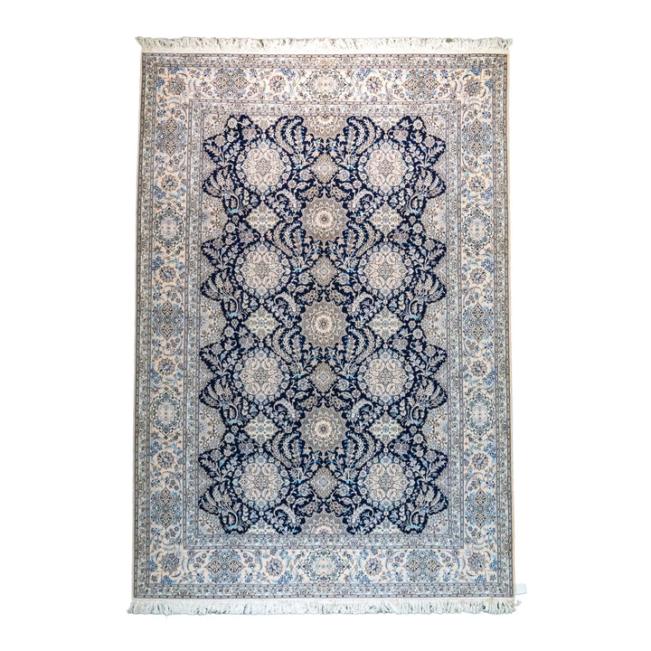 7' 1" x 10' 6" - NAVY AND BEIGE NAEIN FLORAL PERSIAN RUG ( 216 x 320 CM )