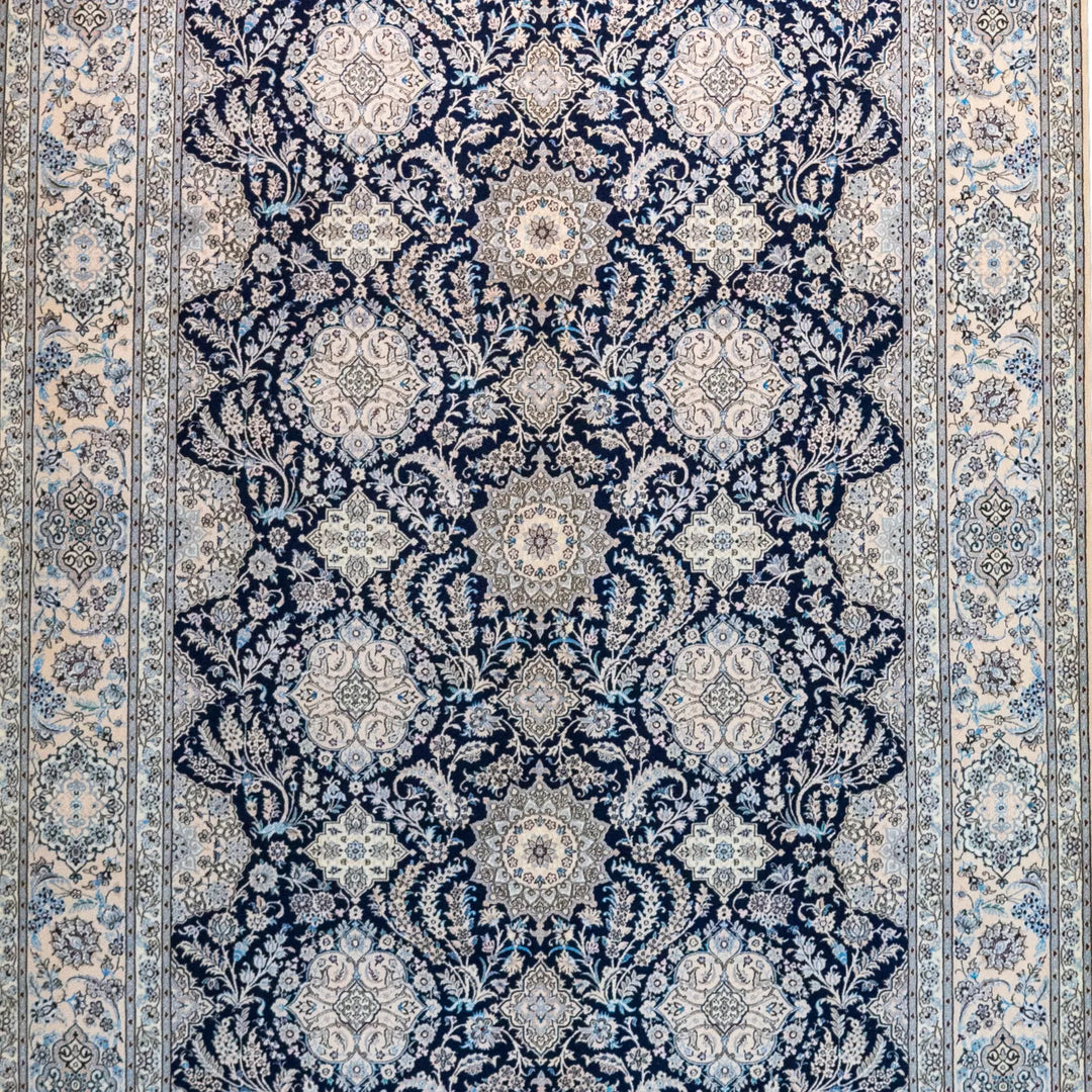 7' 1" x 10' 6" - NAVY AND BEIGE NAEIN FLORAL PERSIAN RUG ( 216 x 320 CM )
