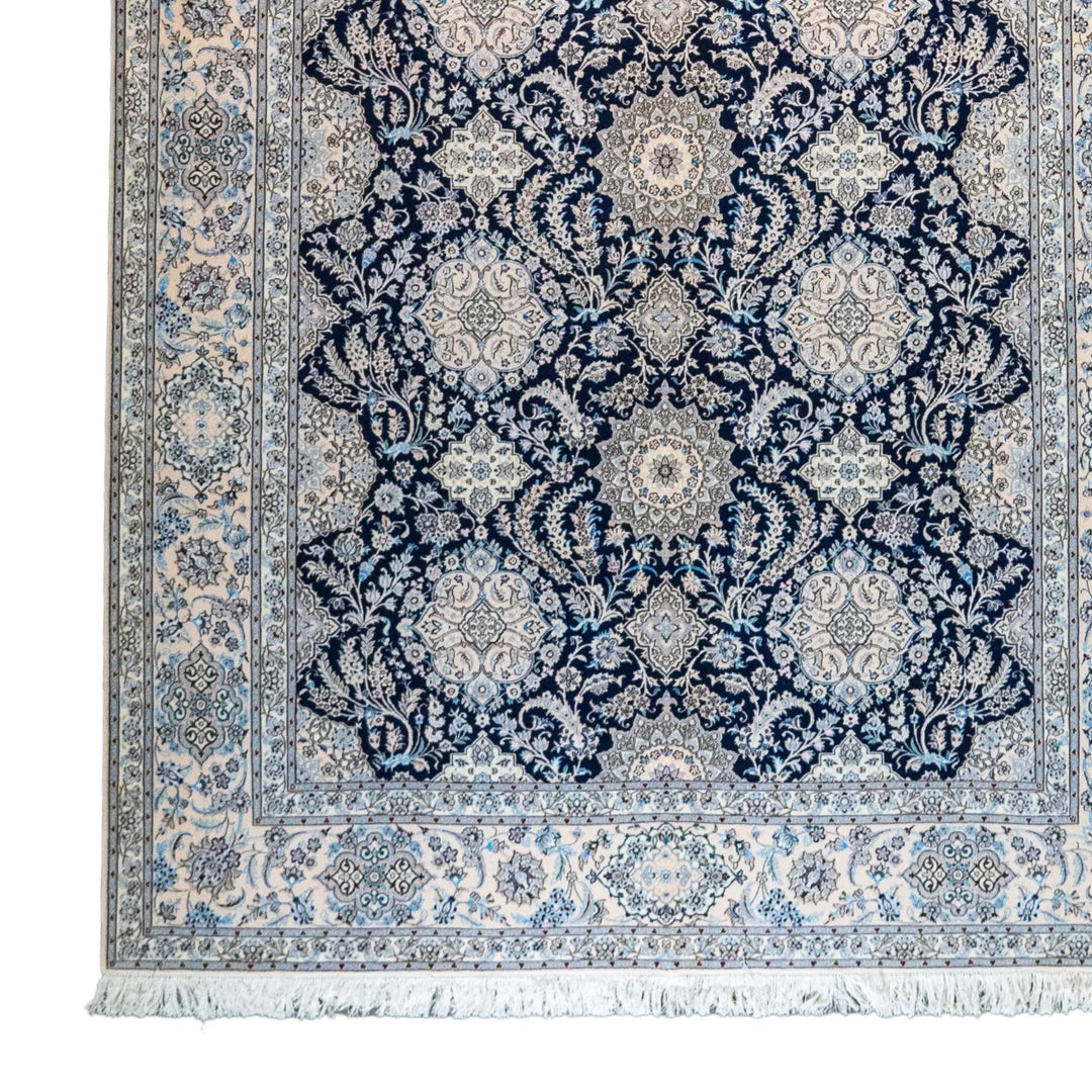 7' 1" x 10' 6" - NAVY AND BEIGE NAEIN FLORAL PERSIAN RUG ( 216 x 320 CM )