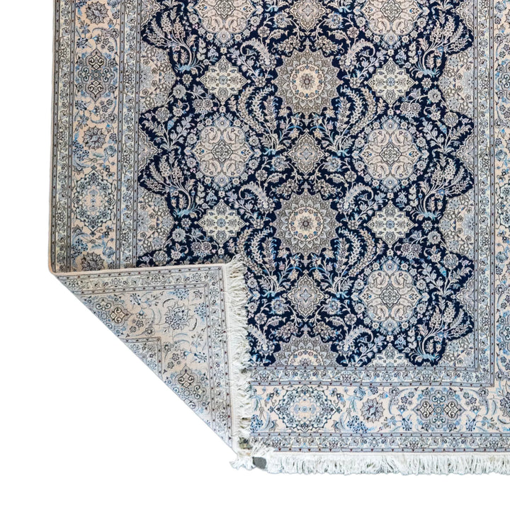 7' 1" x 10' 6" - NAVY AND BEIGE NAEIN FLORAL PERSIAN RUG ( 216 x 320 CM )