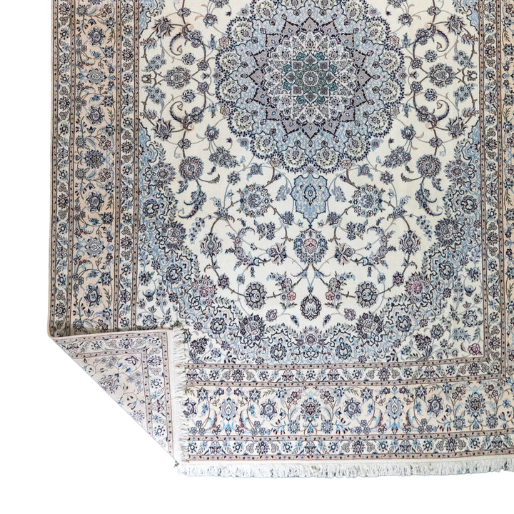 9' 6" x 13' 5" - BEIGE AND BEIGE NAEIN FLORAL PERSIAN RUG ( 289 x 409 CM )