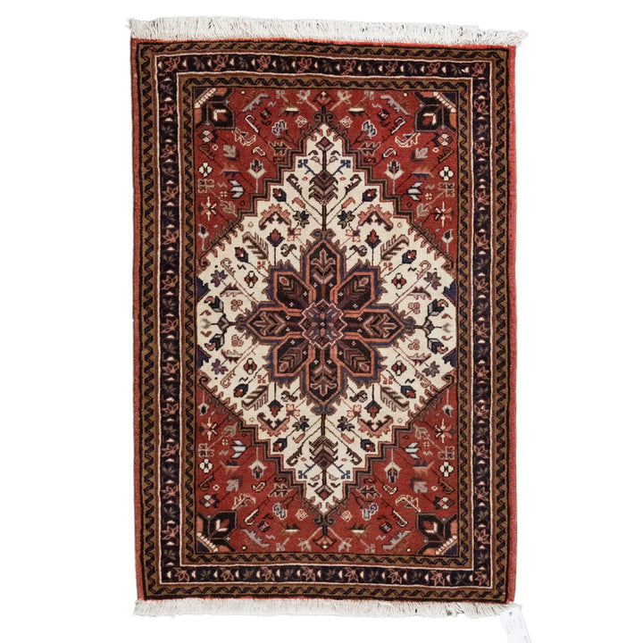 3' 3" x 4' 9" - BEIGE AND RED HERIZ GEOMETRIC PERSIAN RUG ( 99 x 145 CM )