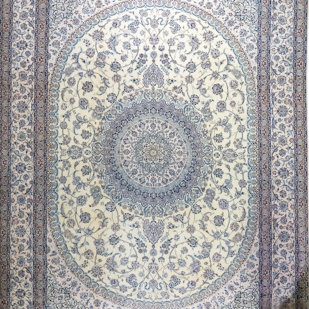 9' 10" x 13' 3" - BEIGE AND BEIGE NAEIN FLORAL PERSIAN RUG ( 300 x 404 CM )