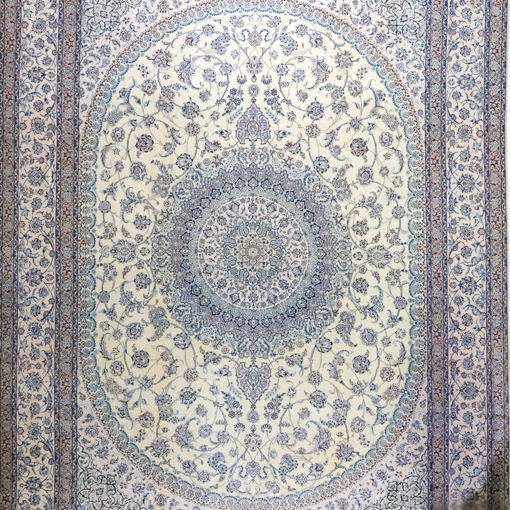 9' 10" x 13' 3" - BEIGE AND BEIGE NAEIN FLORAL PERSIAN RUG ( 300 x 404 CM )