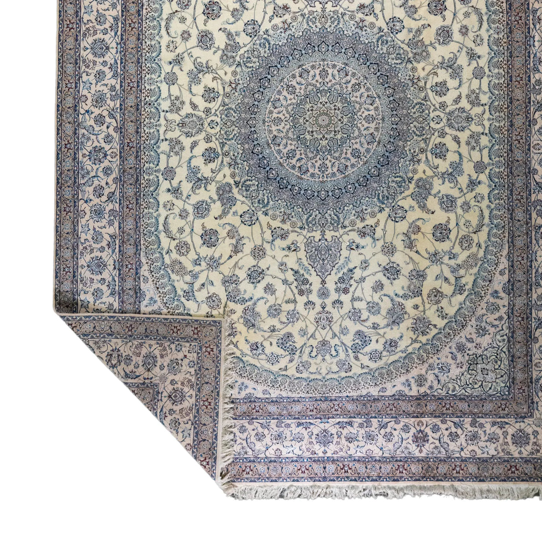 9' 10" x 13' 3" - BEIGE AND BEIGE NAEIN FLORAL PERSIAN RUG ( 300 x 404 CM )