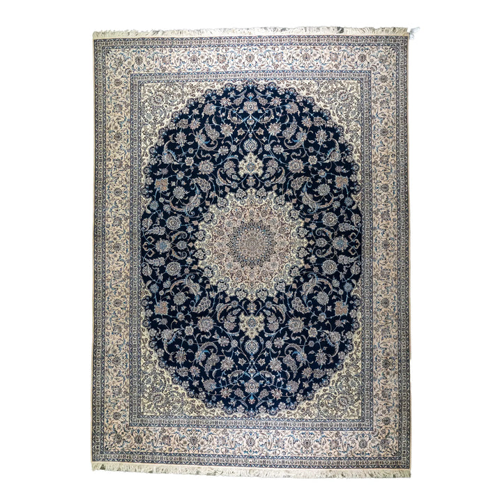 10' 2" x 14' 0" - NAVY AND BEIGE NAEIN FLORAL PERSIAN RUG ( 310 x 427 CM )