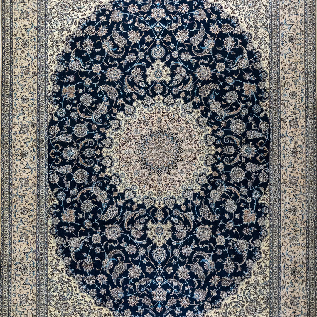 10' 2" x 14' 0" - NAVY AND BEIGE NAEIN FLORAL PERSIAN RUG ( 310 x 427 CM )