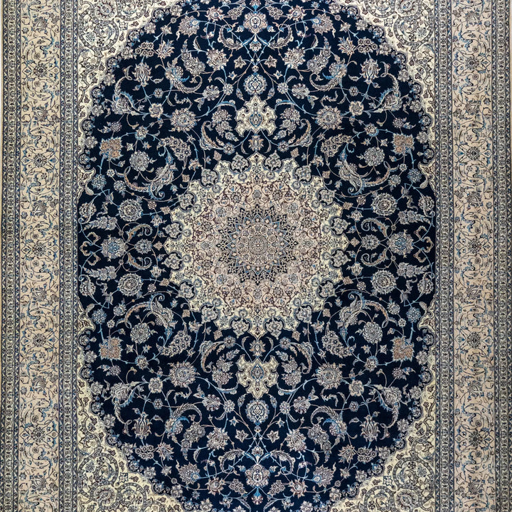 10' 2" x 14' 0" - NAVY AND BEIGE NAEIN FLORAL PERSIAN RUG ( 310 x 427 CM )