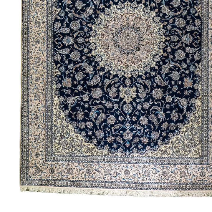 10' 2" x 14' 0" - NAVY AND BEIGE NAEIN FLORAL PERSIAN RUG ( 310 x 427 CM )