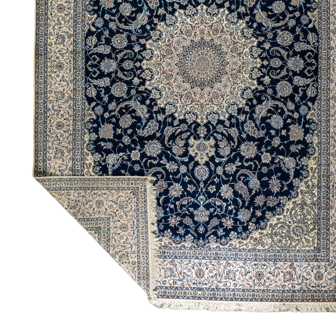10' 2" x 14' 0" - NAVY AND BEIGE NAEIN FLORAL PERSIAN RUG ( 310 x 427 CM )
