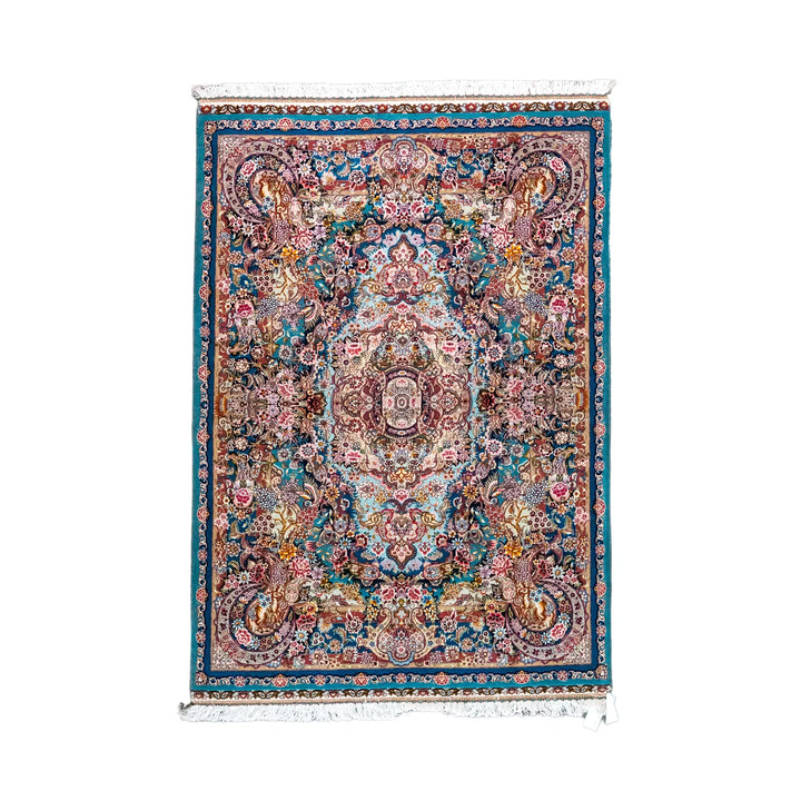 4' 11" x 6' 11" - GREEN AND GREEN TABRIZ FLORAL PERSIAN RUG ( 150 x 211 CM )