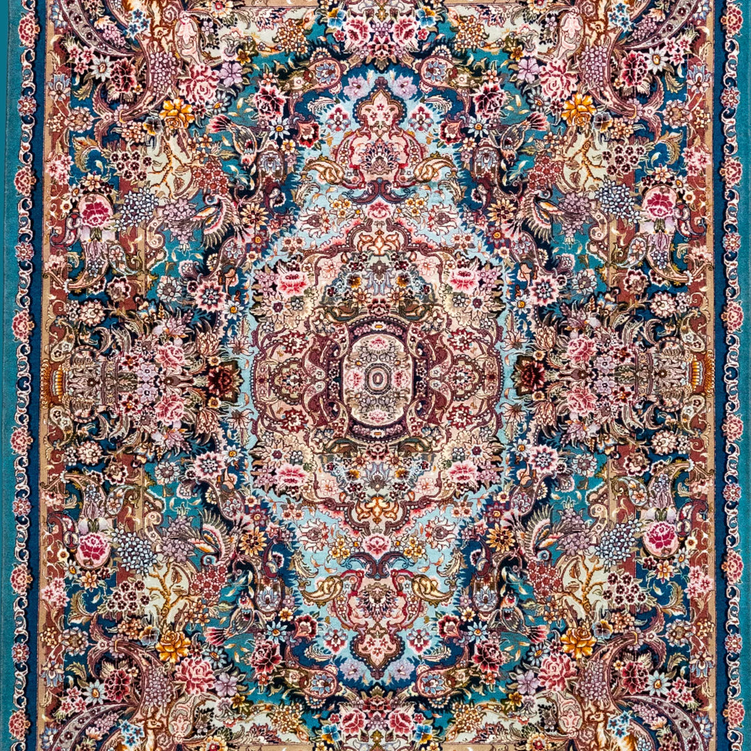 4' 11" x 6' 11" - GREEN AND GREEN TABRIZ FLORAL PERSIAN RUG ( 150 x 211 CM )