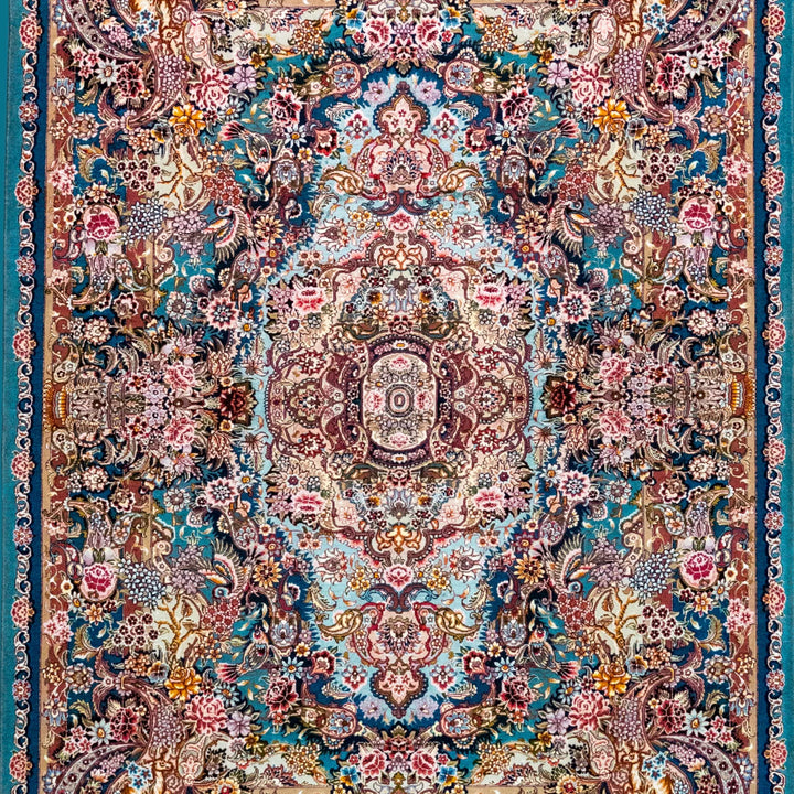4' 11" x 6' 11" - GREEN AND GREEN TABRIZ FLORAL PERSIAN RUG ( 150 x 211 CM )
