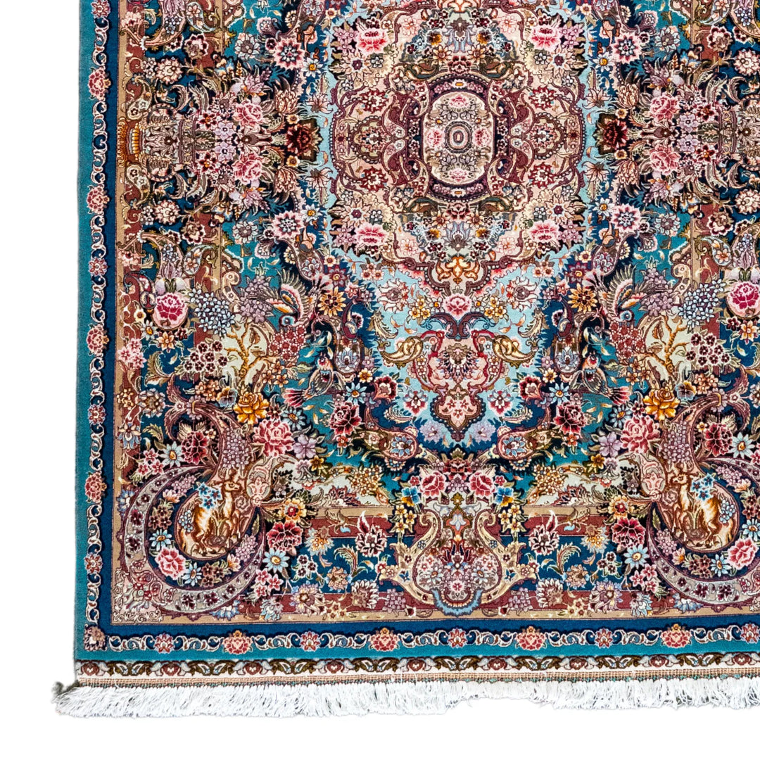 4' 11" x 6' 11" - GREEN AND GREEN TABRIZ FLORAL PERSIAN RUG ( 150 x 211 CM )