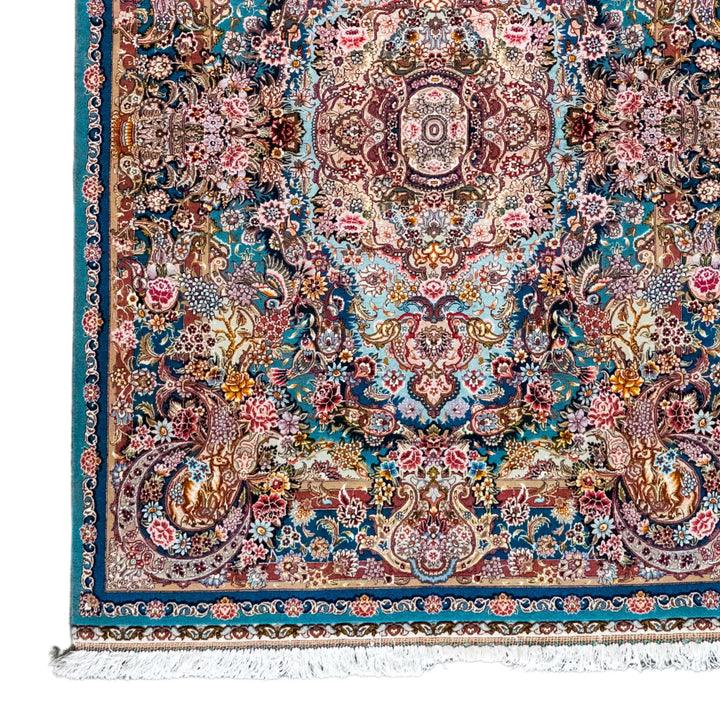 4' 11" x 6' 11" - GREEN AND GREEN TABRIZ FLORAL PERSIAN RUG ( 150 x 211 CM )
