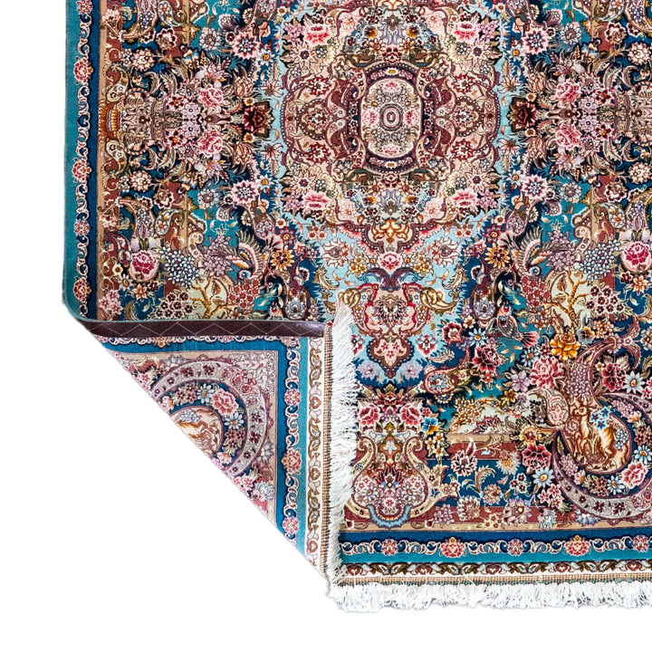 4' 11" x 6' 11" - GREEN AND GREEN TABRIZ FLORAL PERSIAN RUG ( 150 x 211 CM )